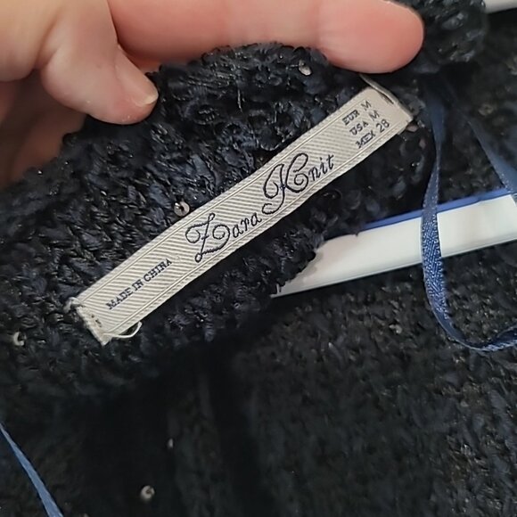 Zara Knit Womens Sequin Wrap Cardigan Size M Navy Sparkle Sweater Universal READ - Picture 7 of 16